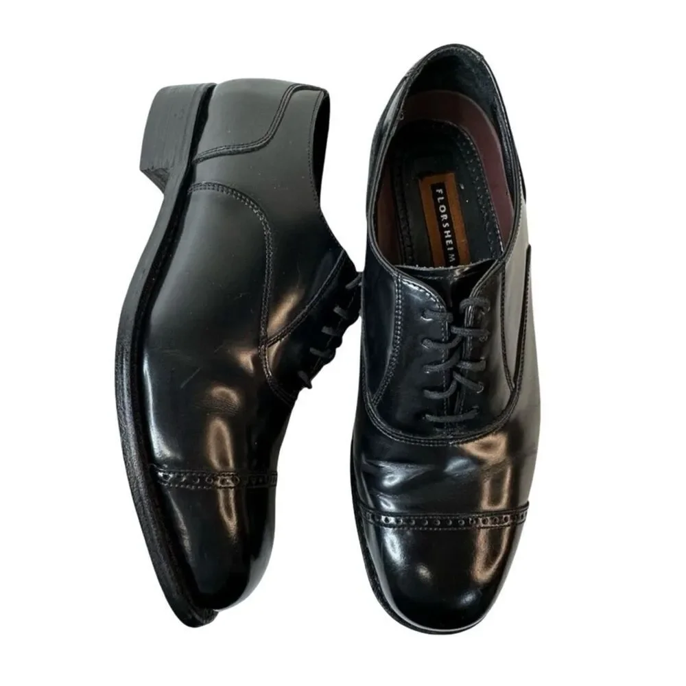 FLORSHEIM Men's Black Patent Lexington Cap Toe Oxford Size 9 D
